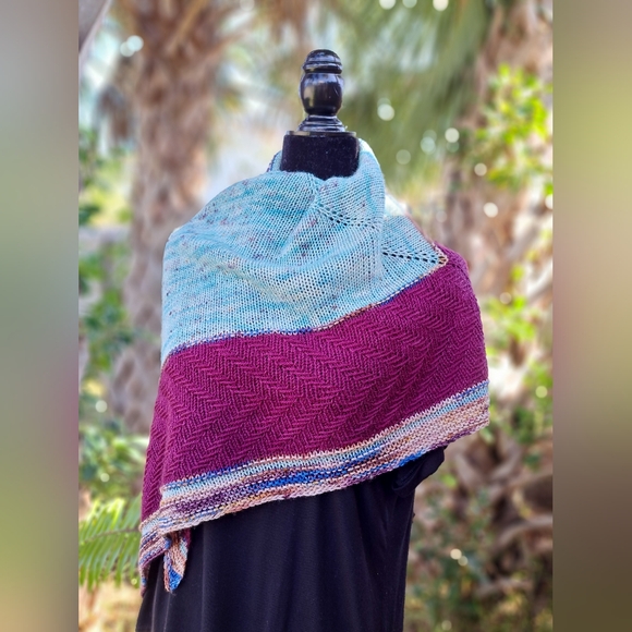 Hand Crafted OOAK Contemporary Elegant Striped Merino Wool Blue Purpl Knit Scarf - Picture 11 of 16